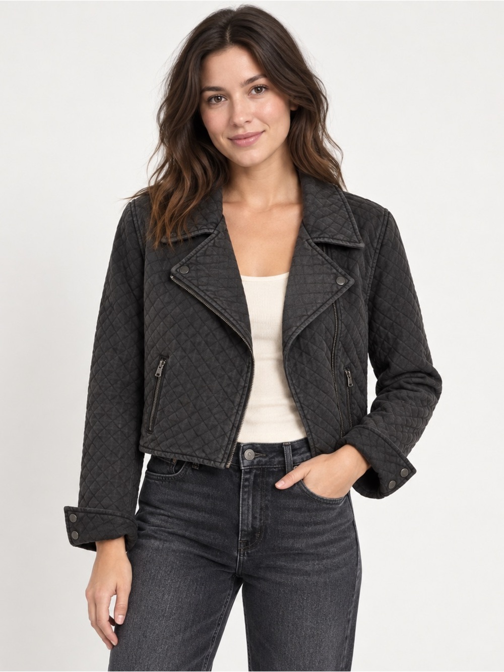 Marrakech Black Quilted Moto Jacket Women’s Medium Cotton Blend
